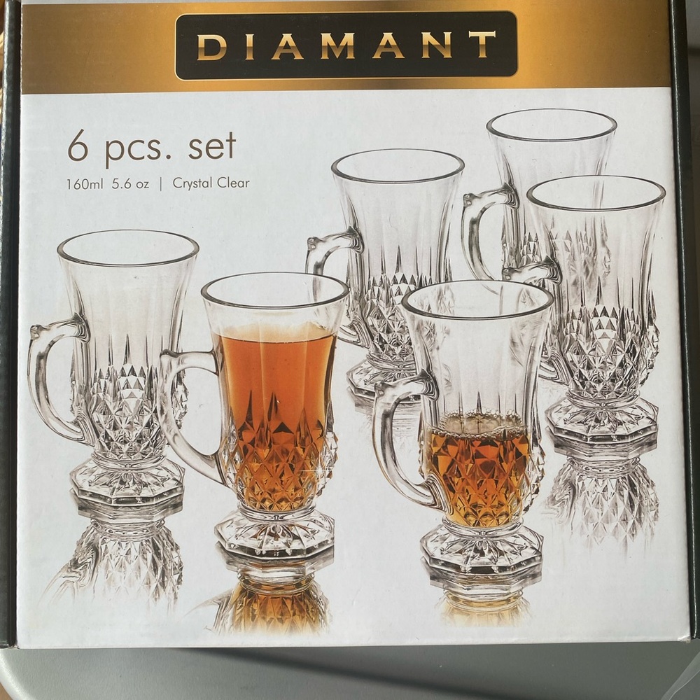 Diamant Crystal Clear 6-Piece Glass Mug Set — Clear